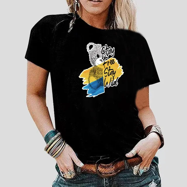 Fashion Bear Print Women T-Shirt Harajuku Round Neck Casual Loose Short Sleeve Summer Slim Soft Tops Clothing Hip Hop Streetwear 2bear009