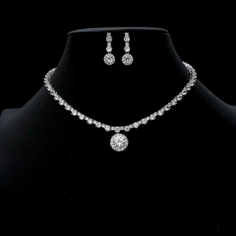 KFB1681-1 Роскошный комплект из 3а циркона, колье и серьги, красочные каплевидные клевер, кристалл, Посеребренная медь, свадебные, Обручальные, вечерние ювелирные изделия - Окраска металла: KFB1681-1