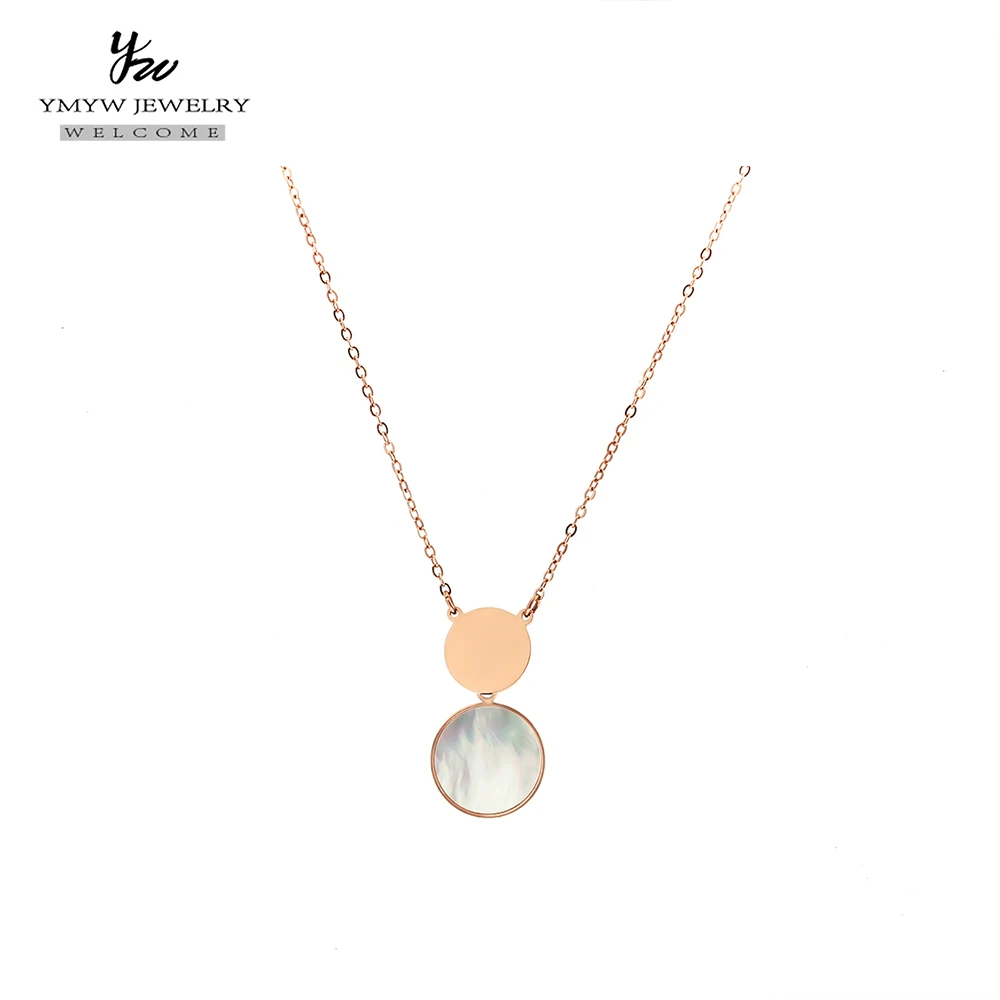 

YMYW Fashion 316L Stainless Steel Rose Gold Necklace Geometric Round Natural Shell Necklace for Women Torque Ornaments Chokers