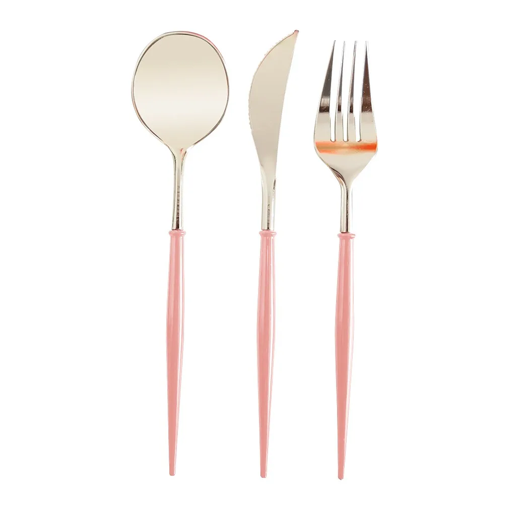 5 set Plastic Rose Gold Tableware Set Cutlery Western Food Tableware Teaspoon Luxury Knife fork spoon dessert Party Supplies