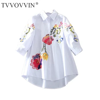 

Korea 2020 Spring And Autumn Korean Style Women Shirts Cotton Casual Wild Pluz Size Casual Embroidery Three Quarter Sleeve A002