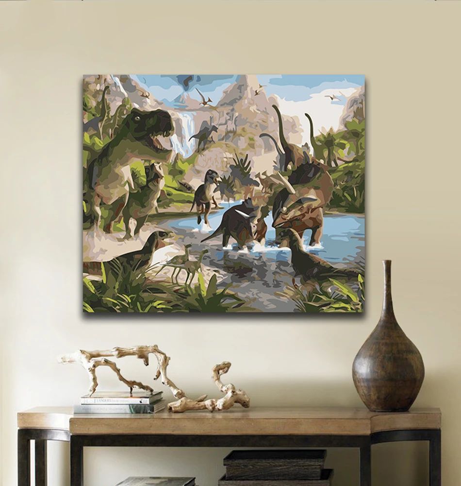 DIY-Coloring-paint-by-numbers-Dinosaurs-in-the-forest-opening-paintings-by-numbers-with-kits-40x50