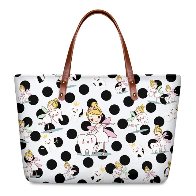 Tooth Fairy Dental Art Pattern Women Large Handbag Cartoon Shoulder Bags Tote Sac A Main Portable Top-Handle Bag