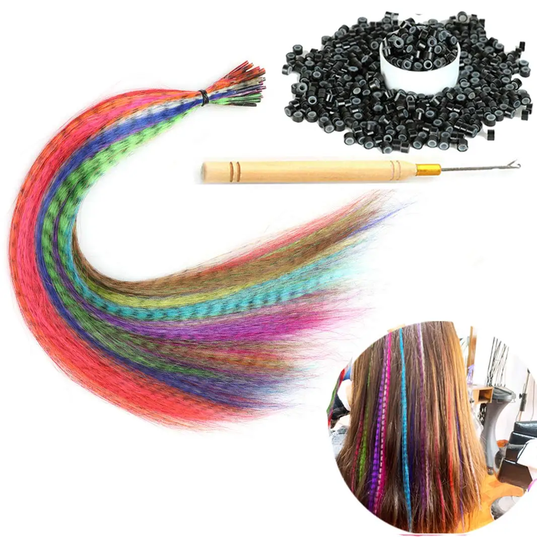 Feather  hair Colored Strands of Hair Extension False Rainbow Overhead Fake Coloring feather for Hair Synthetic