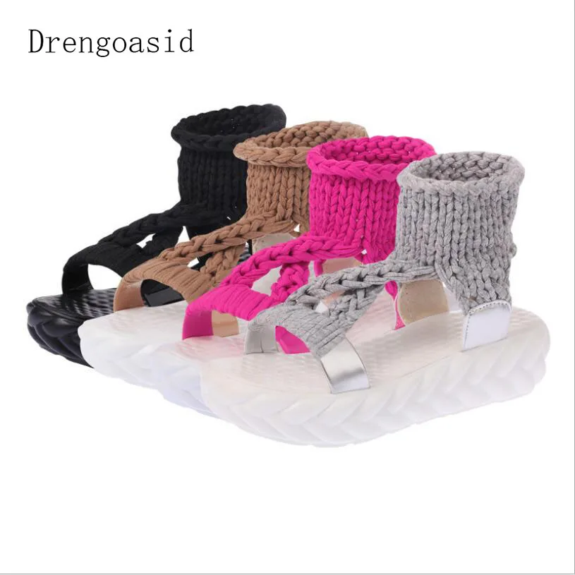 

Roman ladies sandals 2019 new women's shoes summer womens knit comfortable sandals ladies slip flat women's sandals Muffin with