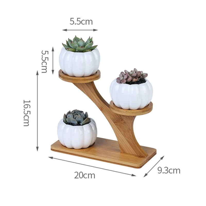 1 набор керамических садовых горшков современный тыквенный цветочный горшок Детский горшок для суккулентов 3 бонсай Кашпо с 3-ярусной бамбуковой полкой
