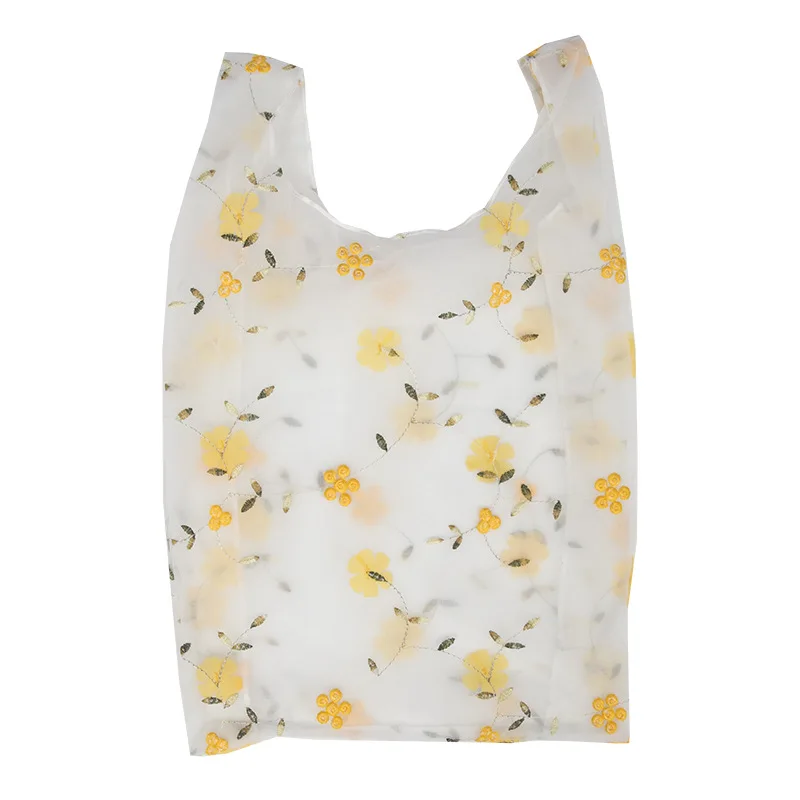 

Fashion Summer Lace Embroidery Tote Women Double Organza Yarn Mesh Transparent Shoulder Bags Eco Friendly Floral Handbag