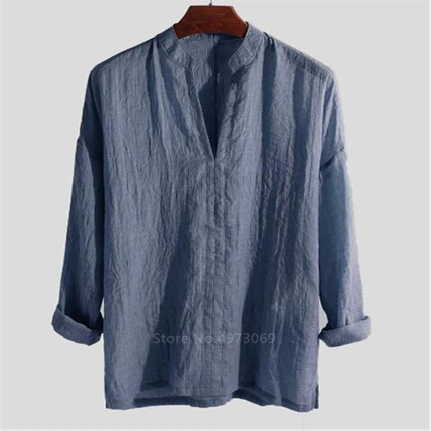 Chinese Tops for Men Long Sleeve Solid Linen Traditional Kung Fu Vintage New Year China Retro Fashion Style Tai Chi Clan Clothes