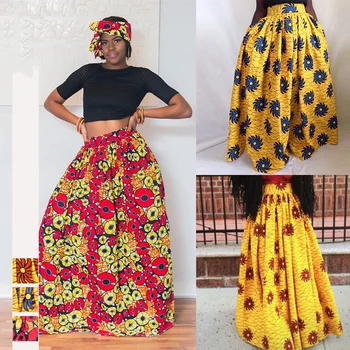 

Women African Bohemian Style Print High Waist Long Skirt Dashiki Sexy Party Clothes Elastic Fashion Clothing Bazin Beach Dresses