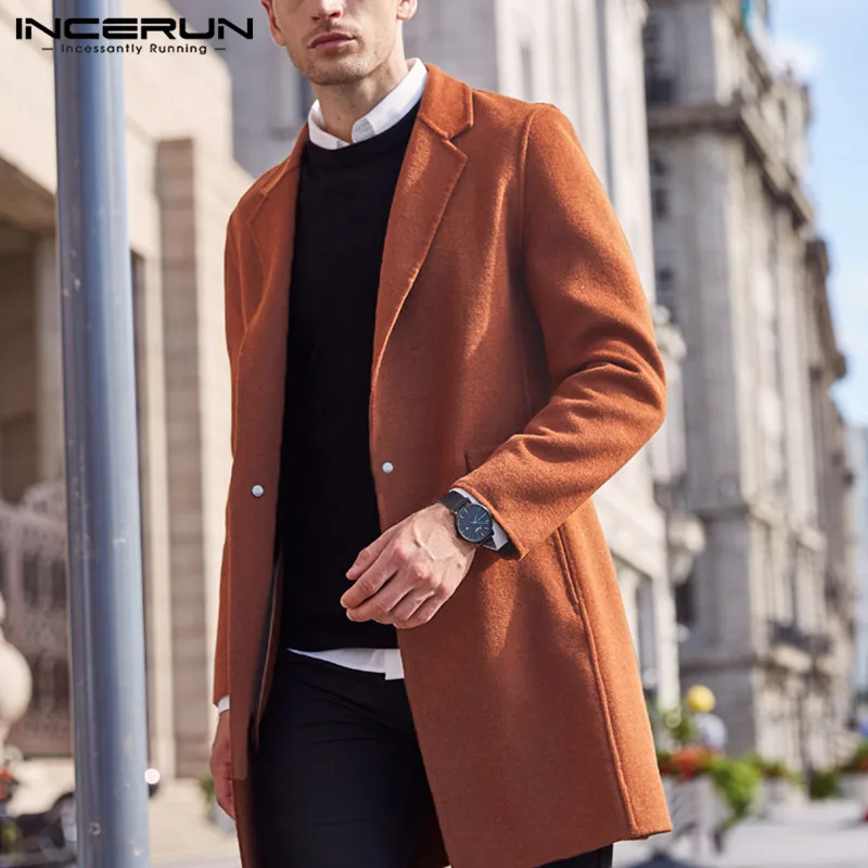 INCERUN Winter Fashion Men Coats Solid Faux Wool Blends Overcoats Long Sleeve Jackets 2020 Chic Streetwear Lapel Men Trench 5XL INCERUN Winter Fashion Men Coats Solid Faux Wool Blends Overcoats Long Sleeve Jackets 2020 Chic Streetwear Lapel Men Trench 5XL