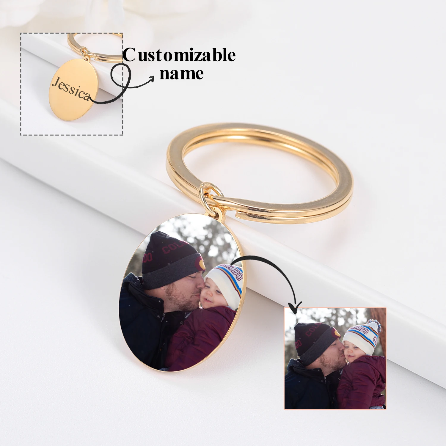 

MYDIY Personalized Picture Keychain Stainless Steel Custom Photo Keychain Keepsake Keyring Gift For Him Fathers Day Gift