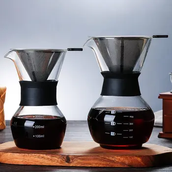 

600ml Glass Coffee Kettle with Stainless Steel Filter Drip Brewing Hot Brewer Coffee Pot Dripper Barista Pour Over Coffee Maker