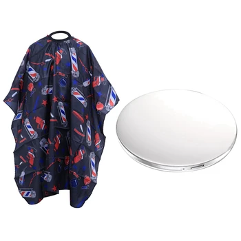 

1Pcs Haircut Cloak Waterproof Haircut Cloth & 1Pcs Led Light Mini Makeup Mirror Portable Lighting Mirror Foldable White