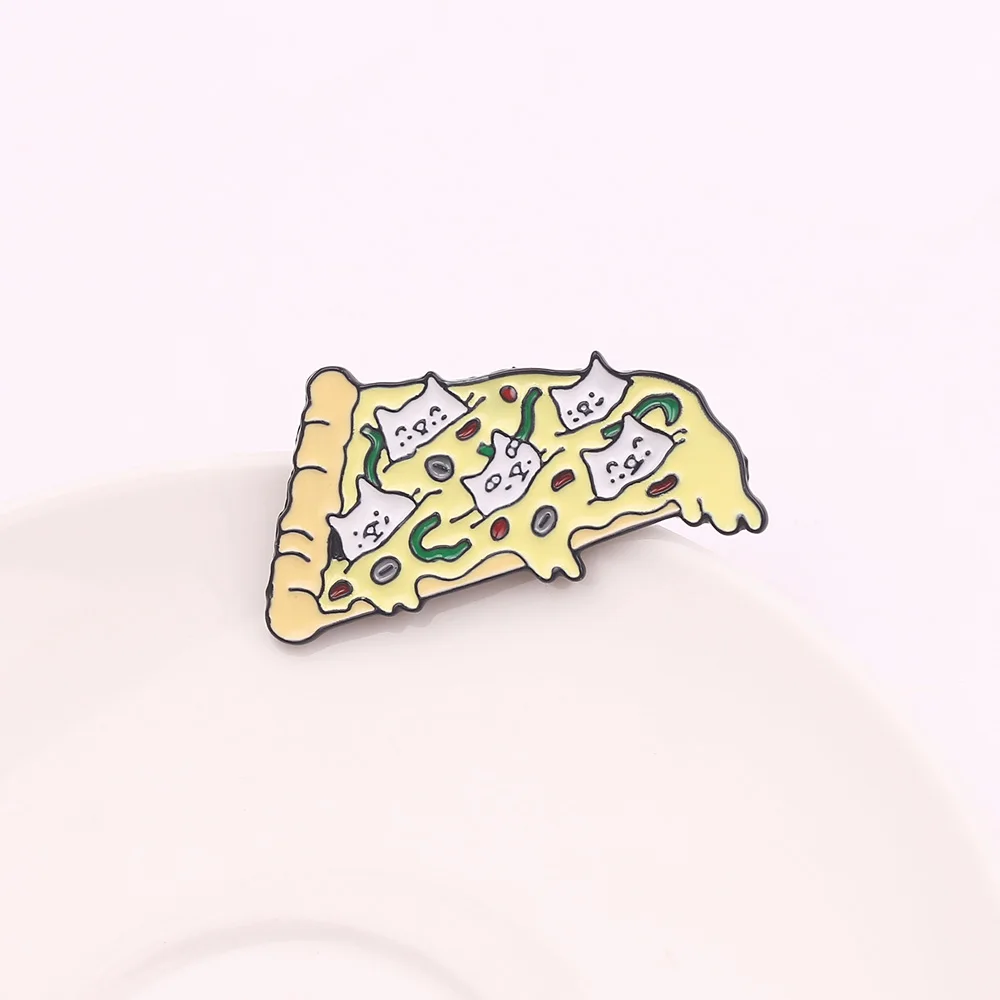 Pizza Милые фигурки комиксов, эмалированные булавки "A Bean", смешная жизнь, броши, кошачья тематика, НЛО, тикулы, панк, одиночка, клуб, череп, скелет, броши - Окраска металла: Pizza