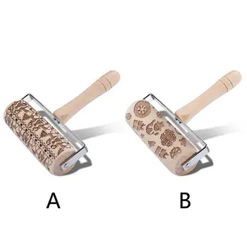 

Wooden Rolling Pin Drum Type Christmas Creative Pastry Tools Rolling Pin Elk Party Bread Embossing Rolling Pin Wood Embossed