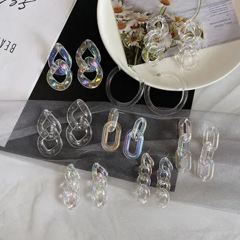 

HUANZHI 2020 New Transparent Acrylic Butterfly Flowers Chain Long Stud Earrings Geometric Round Earrings For Women Girls Jewelry