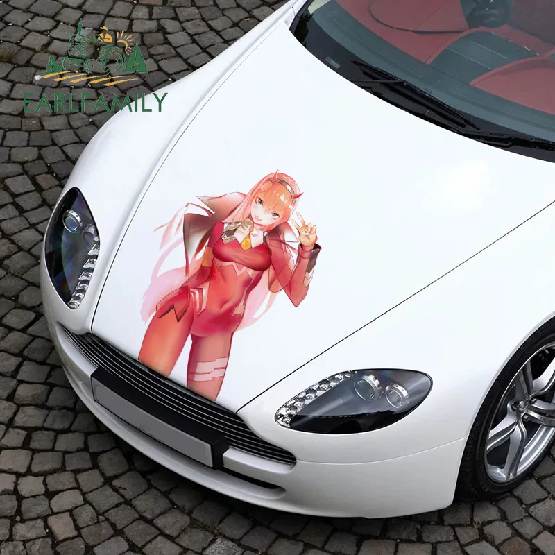 EARLFAMILY 43cm x 30.4cm For Zero Two Car Stickers Scratch-Proof Decal Motorcycle Personality Occlusion Scratch Decoration