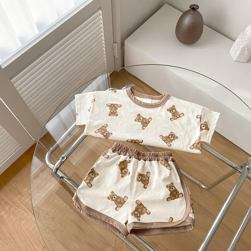 Baby Clothing Set cheap Spring New Toddler Baby Clothing Set Summer Short Sleeve T Shirt + Shorts 2pcs Cute Bear Print Boys Clothes Baby Girl Outfits sun baby clothing set