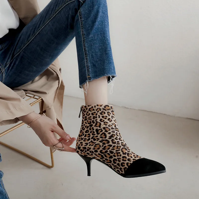 

Autumn Winter 2019 Stiletto Sexy Thin Hih Heels Womens Shoes Footwear Red Yellow Leopard Ankle Boots Female Bi Size