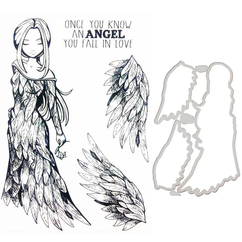 

Angle and wing Transparent Clear Stamps and metal cutting die for DIY scrapbooking photo album/Card Making