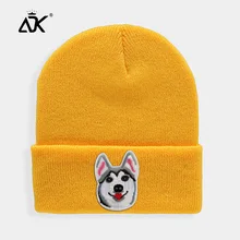 Huskies Hats Fashion Patches Sweet Beanie For Unisex Winter Brimless Stretchy Bonnet Solid Color Outdoor Cap Knitted Beanie