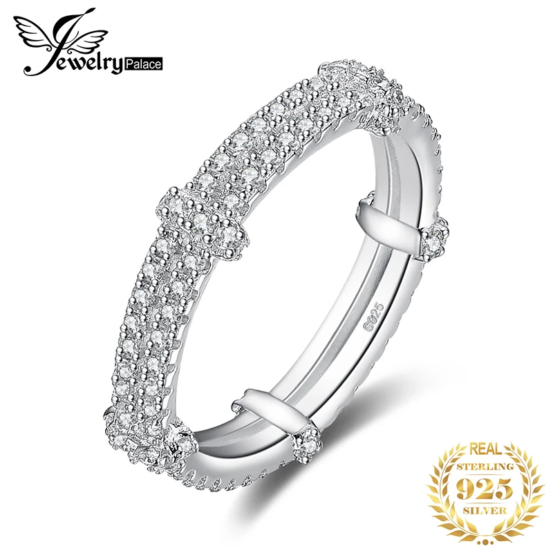 

JewelryPalace CZ Wedding Rings 925 Sterling Silver Rings for Women Stackable Anniversary Ring Eternity Band Silver 925 Jewelry
