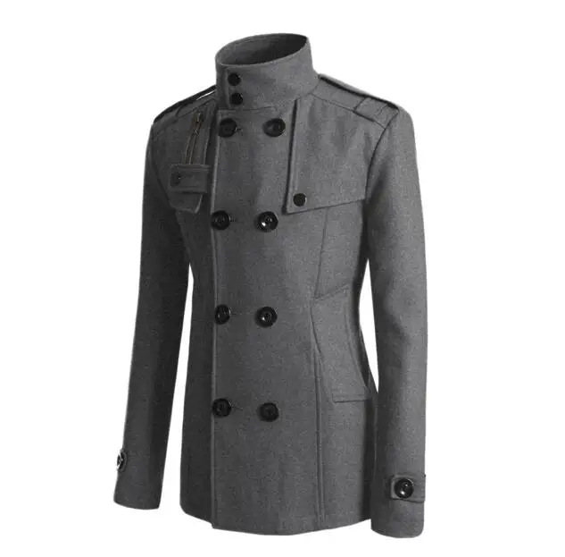 Мужской зимний теплый Тренч, шерстяное пальто, приталенное повседневное пальто, куртки с воротником-стойкой, двубортное пальто, парка U71509