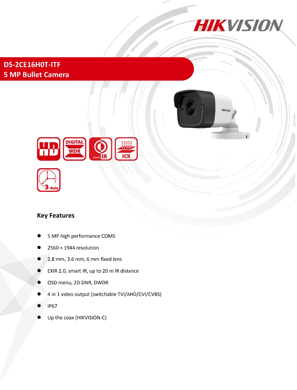 Hikvision 5MP фиксированная мини пуля камера DS-2CE16H0T-ITF CCTV камера TVI/AHD/CVI/CVBS 4 в 1
