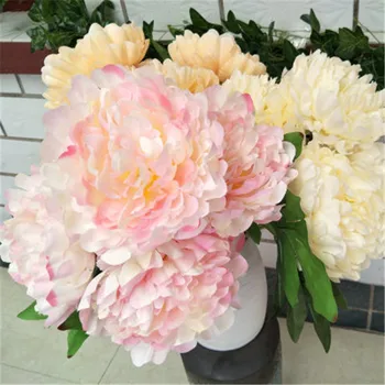 

1Pc 50CM Artificial Silk Flowers 5 Heads Big Peony Bouquet For Home Wedding Bridesmaid Decorative Simulation Holding Flower