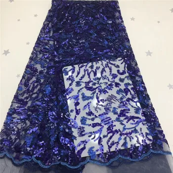 

Lake Blue Popular Sequins Lace Fabrics French Mesh Lace Fabric High Quality Sequence Fabrics Nigerian Net Lace for Wedding Party