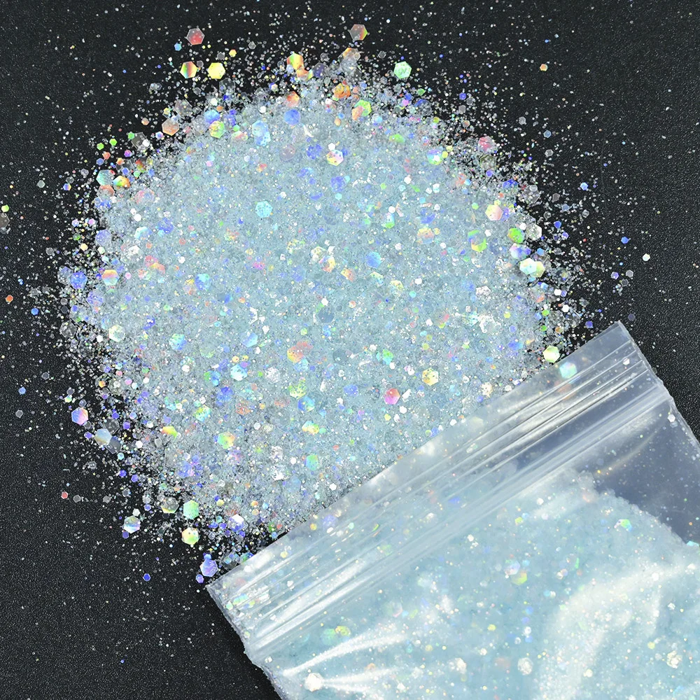 50g Chunky Glitter Holographic Iridescent Opal Fairy Drops Nail Art Unicorn Cosmetic Mixed Hexagon Sequins Manicure Glitter  &*&