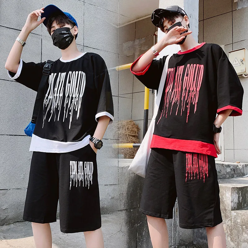 

2019 Summer New Products Men Trend Loose Fashion Casual Short Short Sleeve T-shirt Short Shorts Set D620