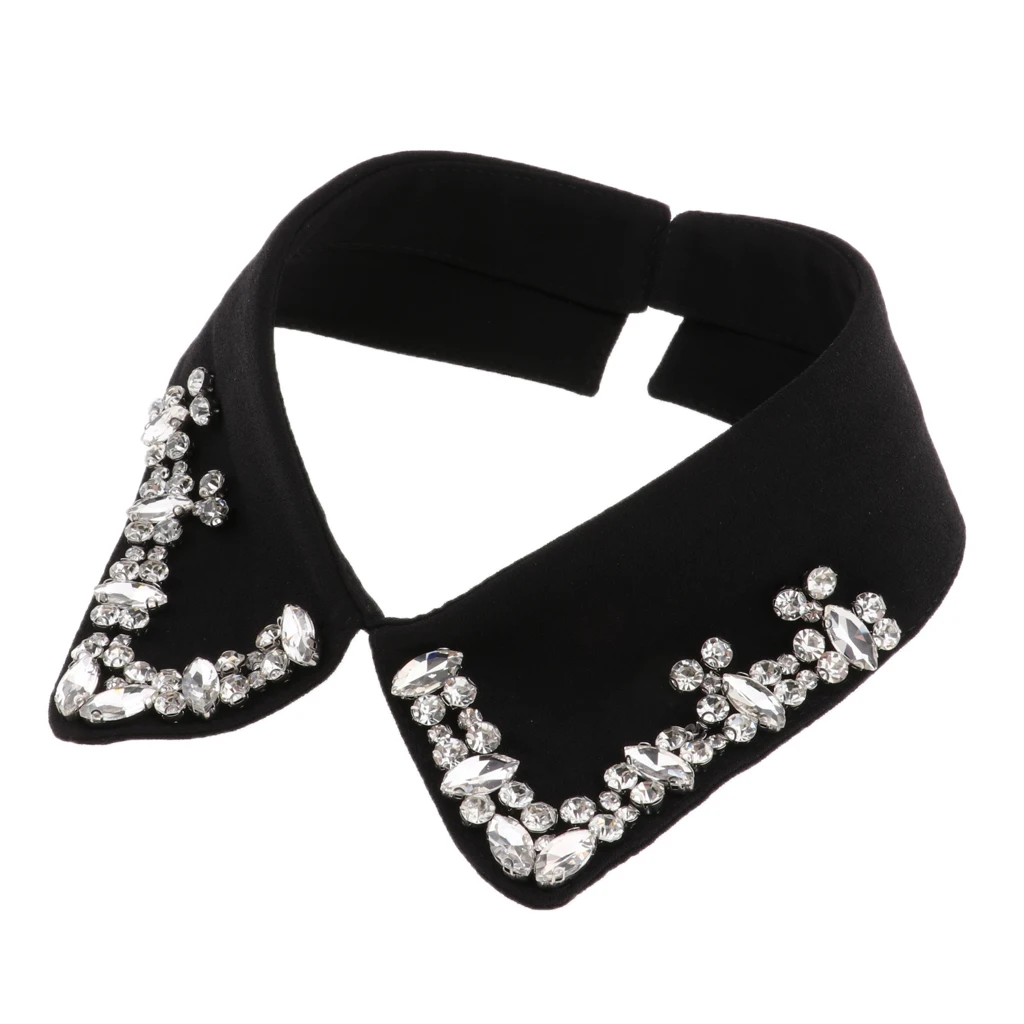 Solid Fake Collar Shirt Women Lady Detachable Collars Beaded Faux Collar Detachable Lapel False Fake Chiffon Dickey Collars