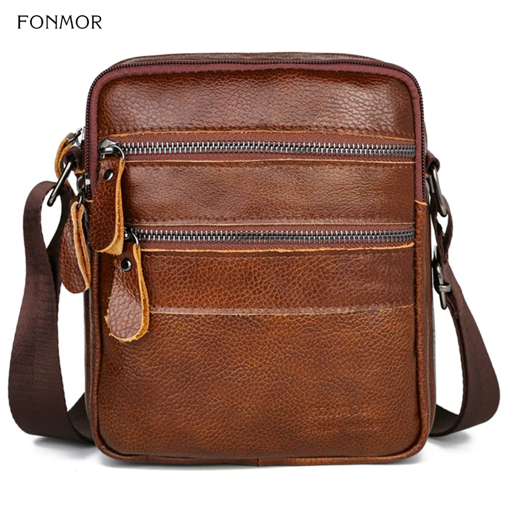 

Fonmor Fashion Genuine Leather Men's Crossbody Multi-layer Zipper Bag Male Large Capacity Flap Shoulder Handbag Messenger Bag