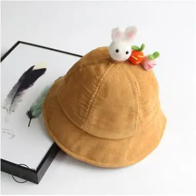 Autumn Baby Hat children fisherman hat cartoon cute basin cap men and women baby corduroy caps solid color warm hat - Цвет: Цвет: желтый