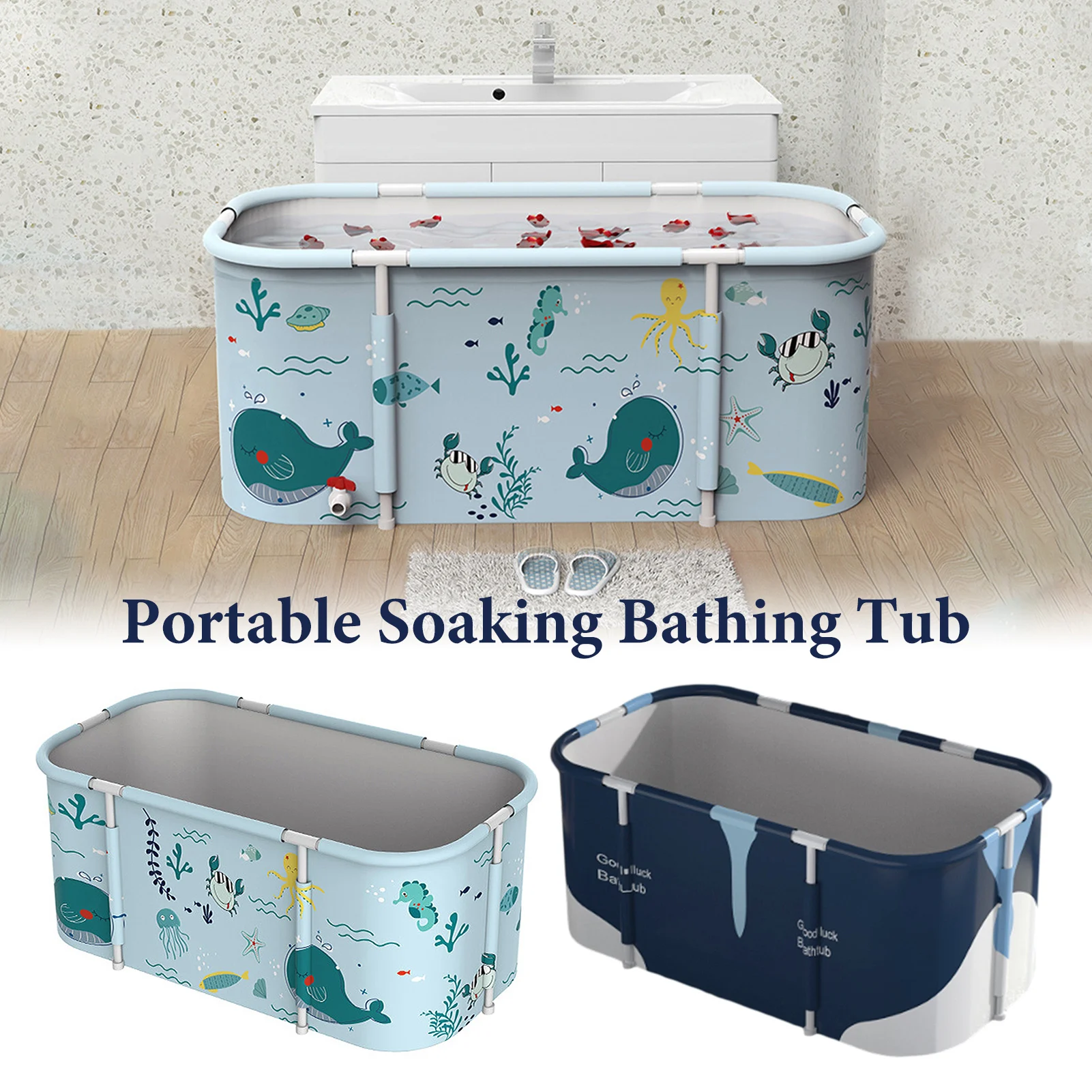 Full Body Bathing Bucket 2 Persons Foldable Bathing Tub PVC Portable Adults Non-Iatable Bathtub Household Insulated Barrel