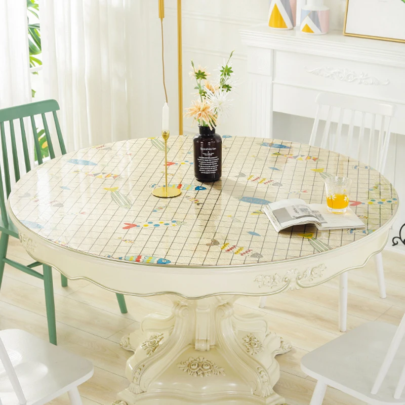 HAZY PVC Tablecloth Waterproof Round Table Cover Dining Table Mat Protect the Desktop Soft Cloth Co