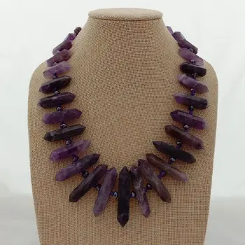 

20'' Natural Purple Crystal Double Terminated Pointed Center Drilled Necklace