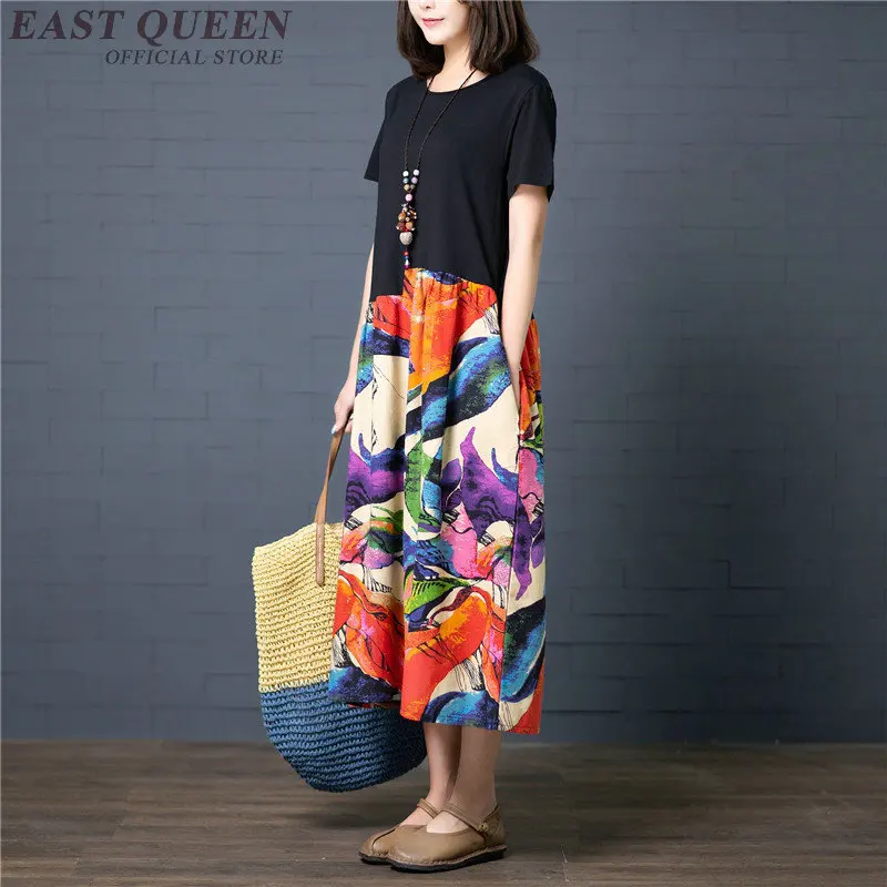 Свободные повседневные платья для женщин летнее лоскутное хлопковое льняное ретро платье в китайском стиле длинное винтажное женское платье TA1761
