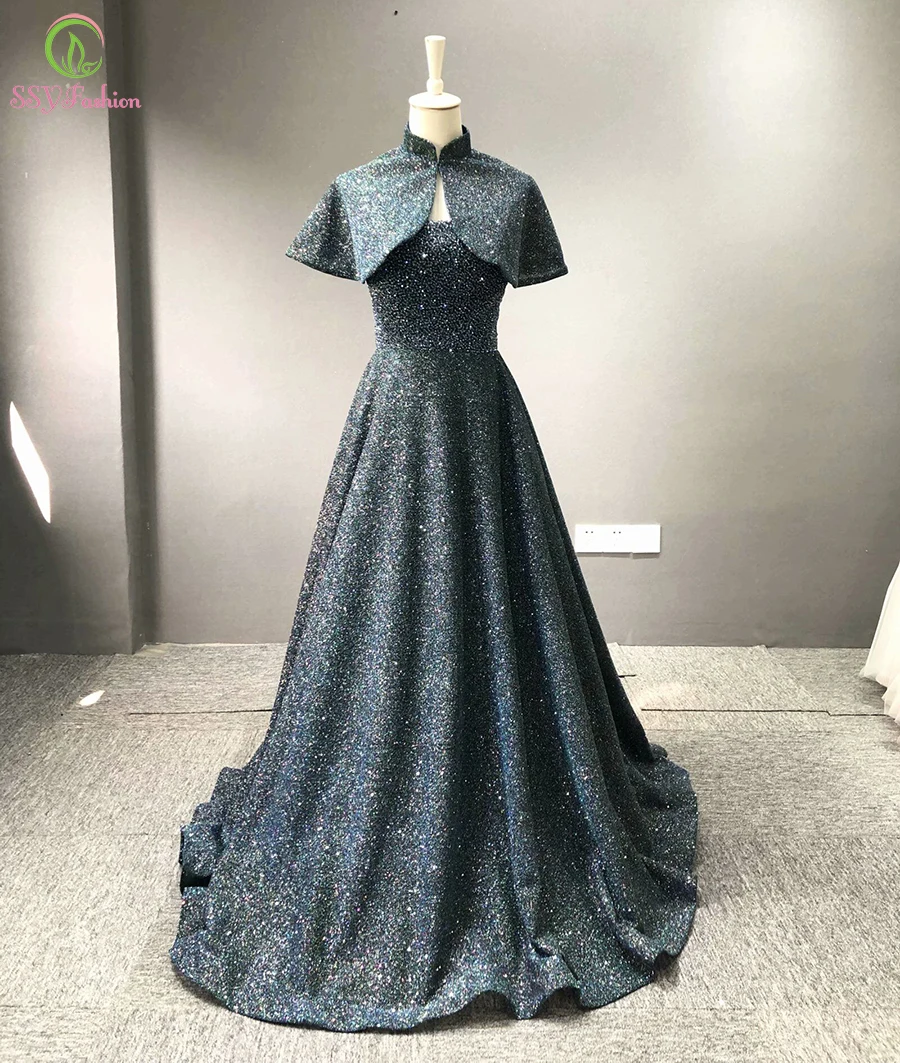 Женское вечернее платье SSYFashion Роскошное винтажное темно-синего цвета с