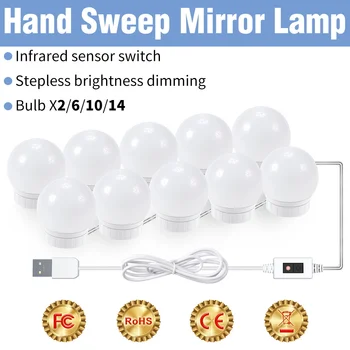 

Mirror Light Bulb Adjustable Brightness 12V LED Kit Hand Sweep Sensor Vanity Makeup Lamp USB Dressing Table Light 2 6 10 14 Bulb