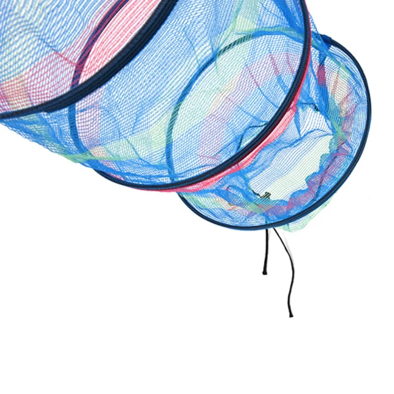 Fishing Basket Creel 3 Layer Multicolored Nylon Collapsible Drawstring Bottom Nets Cage For Shrimp Crab Lobster Outdoor Fishing