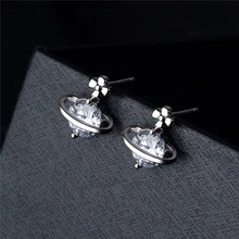Корейская мода геометрический с изображением космоса и земли серьги планета женщин S925 Серебряный кубический цирконий маленькие серьги-гвоздики Роскошные ювелирные изделия Z143