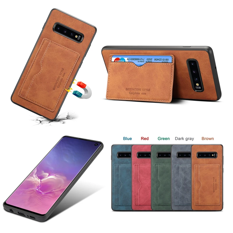 

Card Holder Stand Phone Case for Samsung Galaxy S10 Note 10 Plus 5G Luxury Leather Back Fitted Silicone Frame Cover Fashion