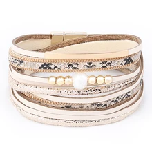 Crazy Feng женский богемский Кожаный Браслет-манжета ручной работы многослойный тканый браслет браслеты магнитные модные ювелирные изделия