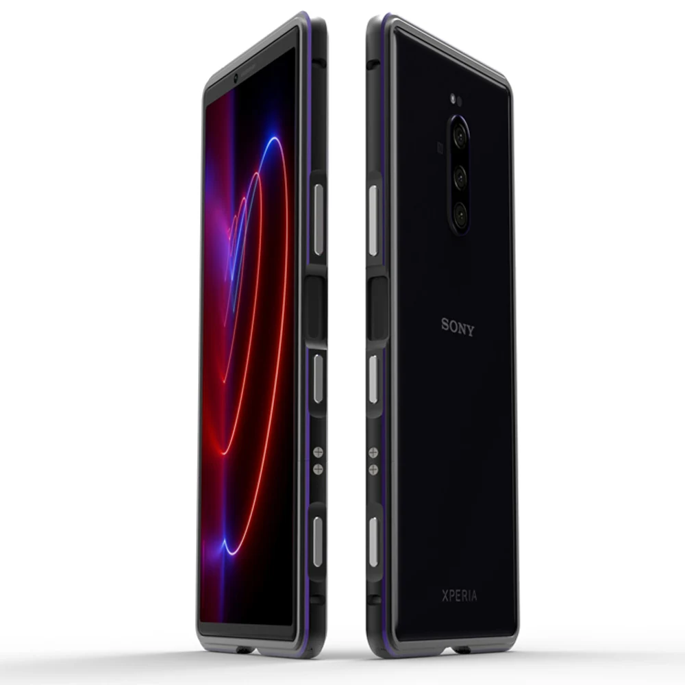 black and purple Чехол для sony Xperia 1, роскошный глянцевый алюминиевый бампер, защитный чехол для sony Xperia XZ4, чехол с металлической рамкой - Цвет: black and purple
