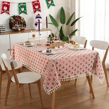 

Christmas Linen Tablecloth Dining Table Cloth Clothes Cloths Desk Cover Rectangular for Christmas New Year Party Decoration