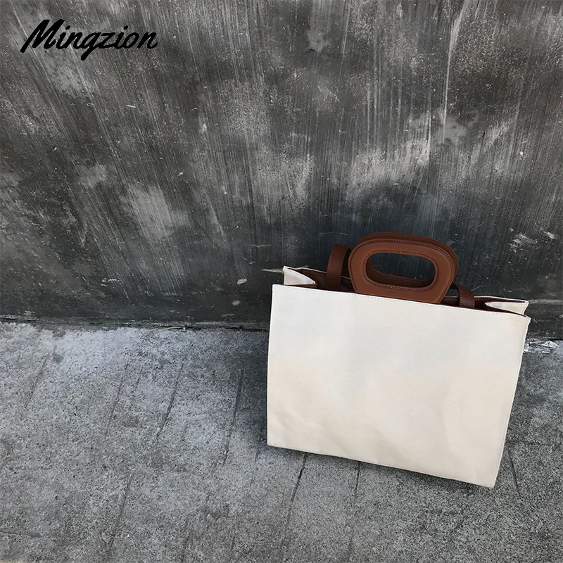 

Mingzion Women Canvas Tote Bag Fashion Shoulder Bag Concise Letter Printing Shoulder Big Capacity PU Canvas Ladies Handbags