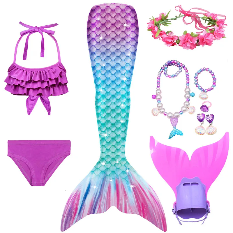 Girls Swimmable Mermaid Tail Princess Dress with Monofin Kids Holiday Costume Cosplay Swimsuit Swimming pretty woman costume