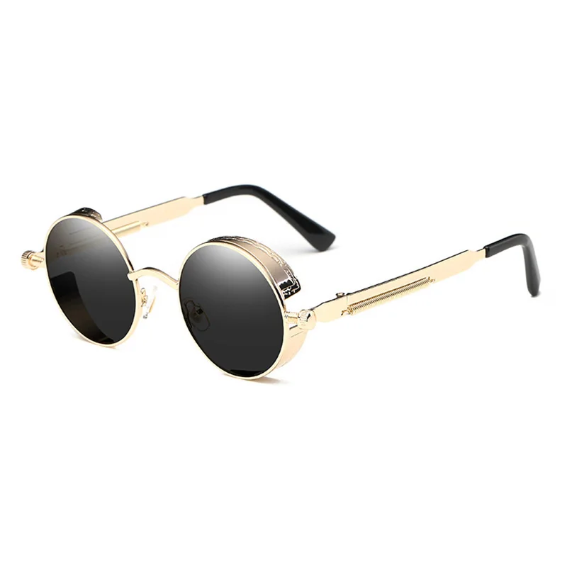 RBENN металлические круглые солнцезащитные очки в стиле стимпанк для мужчин и женщин, фирменный дизайн, Винтажные Солнцезащитные очки, высокое качество, очки в стиле панк, зеркальные, UV400 - Цвет линз: Gold Grey